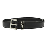 サンローラン YSLロゴ ベルト ブラック シルバー レザー レディース SAINT LAURENT 【中古】